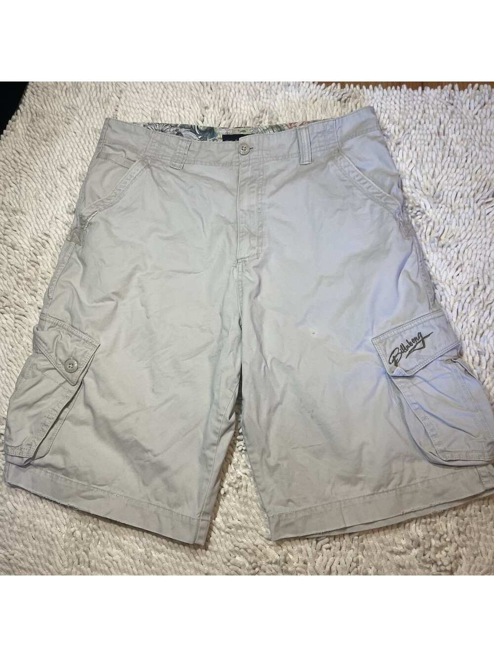 Vintage Billabong Mens Khaki Tan Cotton Cargo Shorts Size 34 Casual Skate *READ*